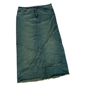 Vintage 90s Y2K Denim Patchwork Maxi Skirt Size 8